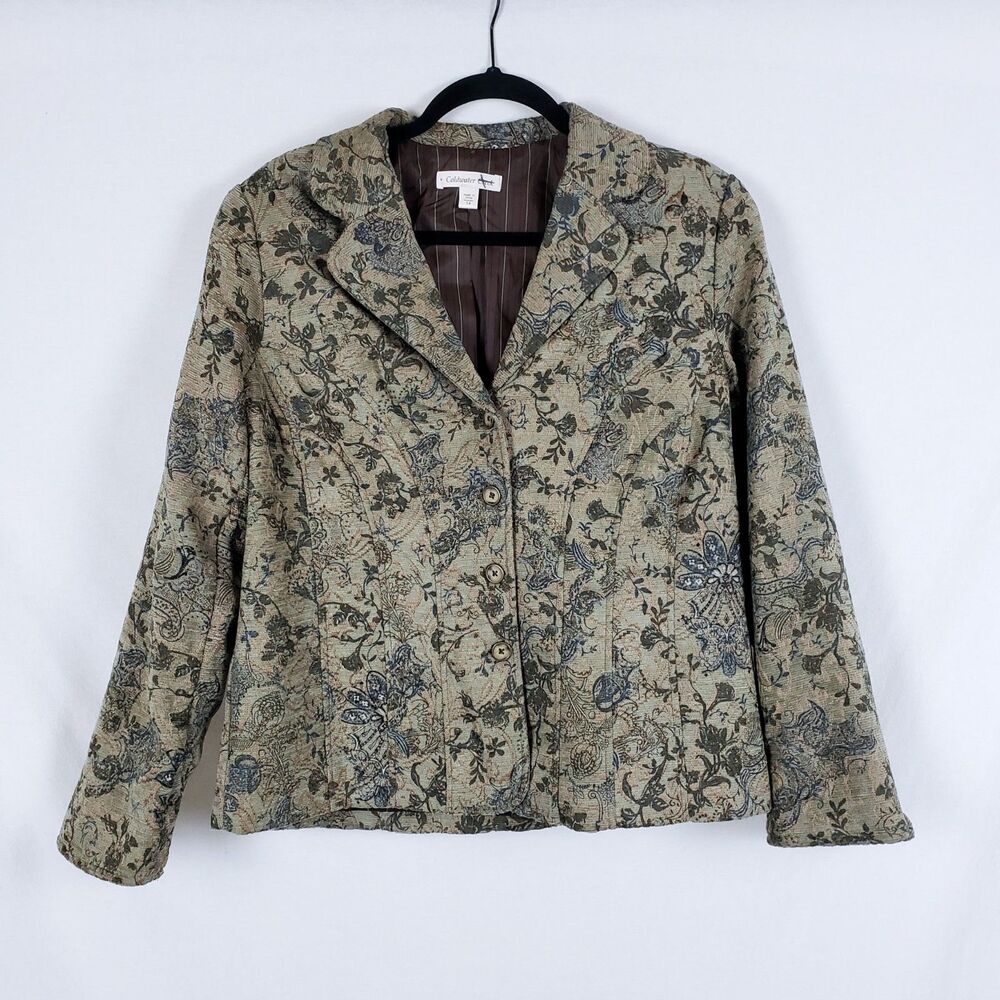 Coldwater Creek Womens 14 Tapestry Blazer Floral Botanical Earthy Artsy Jacket